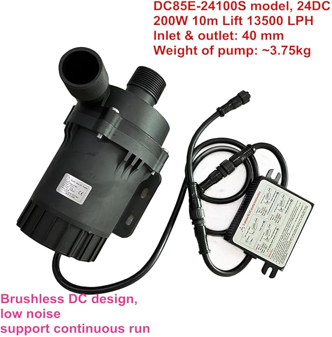 SHYSKY High Power Heavy Duty 24V 200W Brushless DC Water Pump DC85E-24100S, 10m 32ft Lift, 13500LPH 3566GPH Flow Rate, Low Noise, With DRY RUN Protection, For Cooling Circulation Pressure Sys