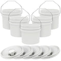 3.5-Gallon White Bucket Pail with Spout Lid, Metal Handles with Plastic Grip for Easy Carrying, Easy Stack and Store, Heavy-Duty Extra Durable, Food Grade, BPA Free - 5 Pack