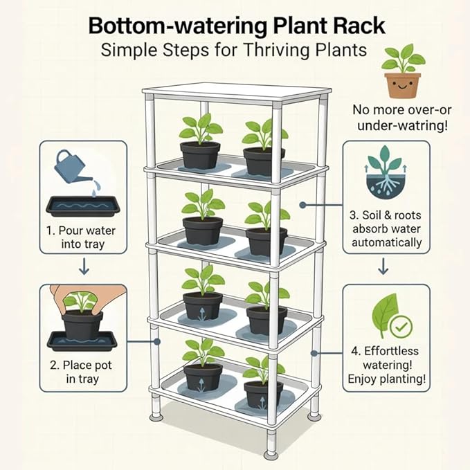 RooTrimmer 5-Tier Seed Starter Trays, Plant Stand, with Bottom-Watering Design–Shelf for Indoor Outdoor Seedling Sprouting Greenhouse, Space-Saving for Small Cell Trays & Nursery Pots, White