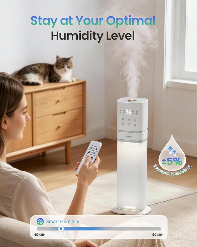 Humidifiers for Bedroom 2.1Gal/8L, Smart Humidifier for Large Room, Cool Mist Humidifiers for Home Kids Plants, Top Fill Humidifier with Extension Tube, WIFI APP & Voice Control, White