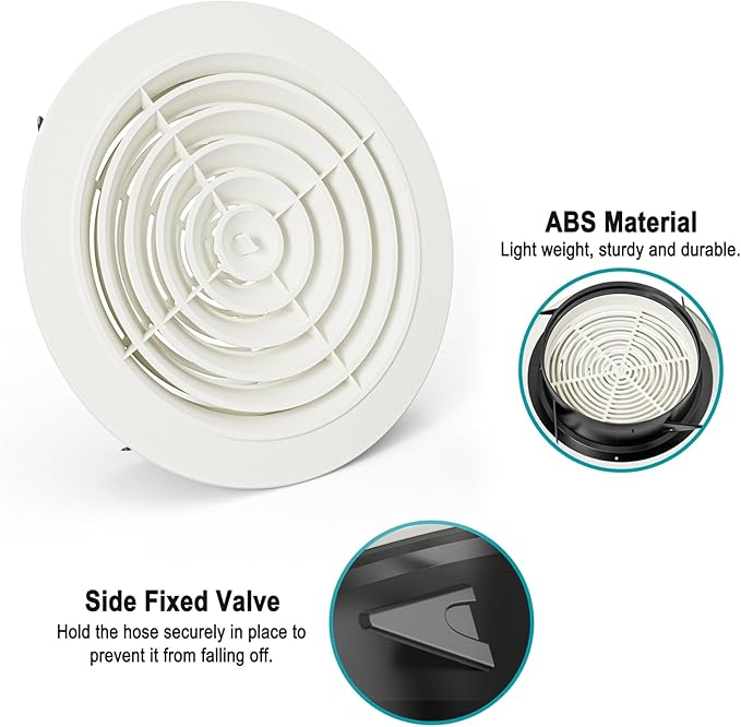 HG POWER 8 Inch Soffit Vent，Round Air Vent Cover with Louver, ABS Adjustable Ceiling Vent Covers for Living Room, Bathroom, Kitchen, Greenhouse, Ventilation System, White - Opening Size 7.28"