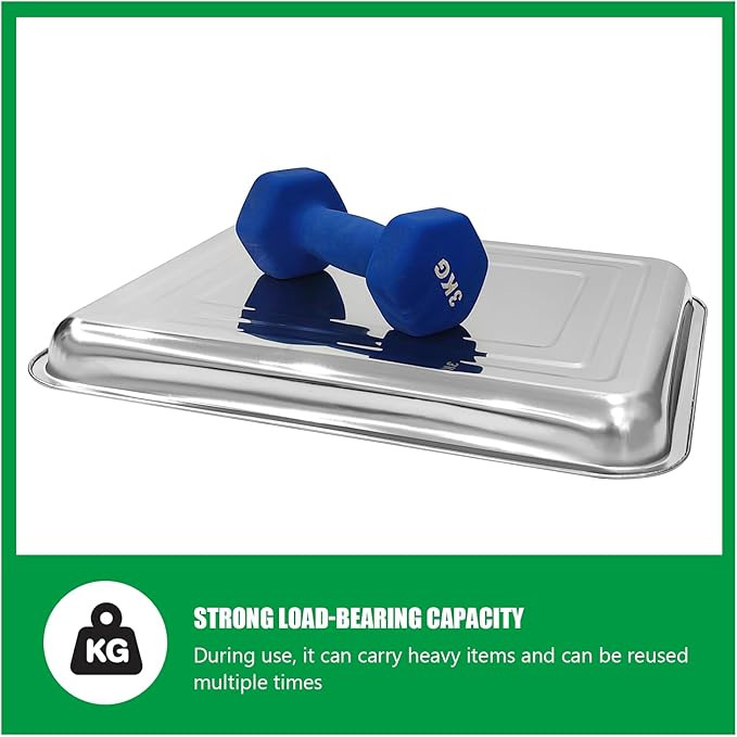 RooTrimmer 5 Pack Large Stainless Steel Seedling Trays, Heavy Duty Metal Water Catch Trays for Nursery Pots-Transplant, Seed Germination & Propagation Flats (17.5 inch×13.56 inch, 1.18" Height)