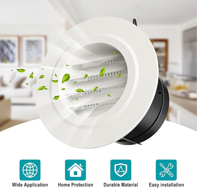 HG Power 3 Inch Soffit Vents with Built-in Screen Mesh, ABS Fixed Louvered Round Vent Cover for Under Eave, Inline Duct, Dryer Vent, HVAC Ventilation, Attic & Home Venting，8 Pack White，75mm