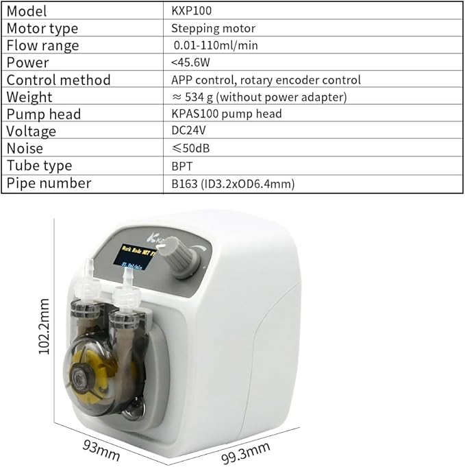 Kamoer KXP100 0.01-110ml/min low flow intelligent programmable peristaltic pump 24V adjustable aquarium dosing pump Support WiFi remote control LCD display power off memory