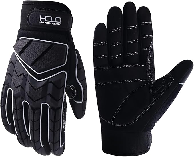 HANDLANDY HLDD Heavy Duty Work Gloves, TPR Protector Impact Gloves, Men Anti Vibration Mechanic Work Glove TouchScreen