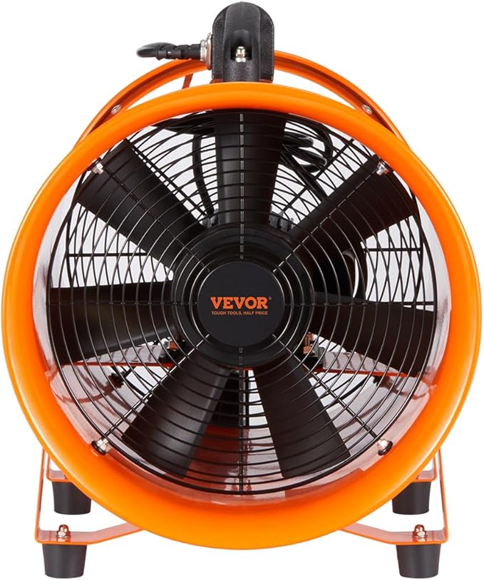 VEVOR Air Mover Blower Fan 12 Inch, 3198CFM 585W with 16.4ft Flexible Duct, Industrial Portable Ventilator Blower/Exhaust, Orange