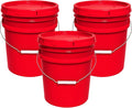 MKS Plastics 5-Gallon Bucket with Airtight Lid – Made in USA, Food Grade BPA Free Plastic, Heavy Duty Multi-Use, Metal Handle with Grip, Stackable Storage – Red, 3 Pack