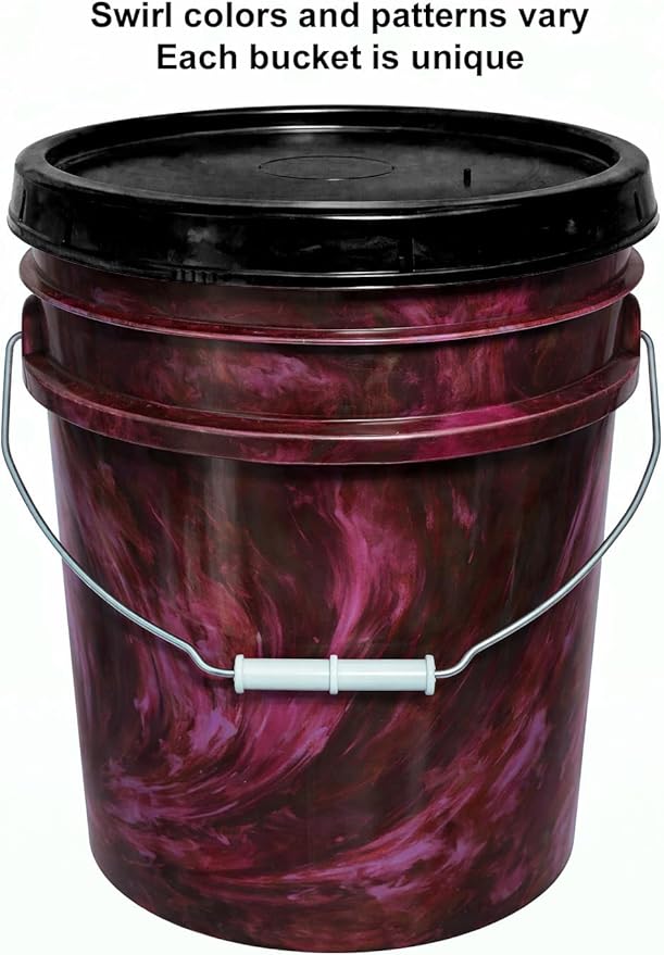 MKS Plastics 5-Gallon Bucket with Airtight Lid – Made in USA, Food Grade BPA Free Plastic, Heavy Duty Multi-Use, Metal Handle with Grip, Stackable Storage – Mystery Swirl, 3 Pack