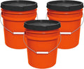 MKS Plastics 5-Gallon Bucket with Airtight Lid – Made in USA, Food Grade BPA Free Plastic, Heavy Duty Multi-Use, Metal Handle with Grip, Stackable Storage – Orange, 3 Pack
