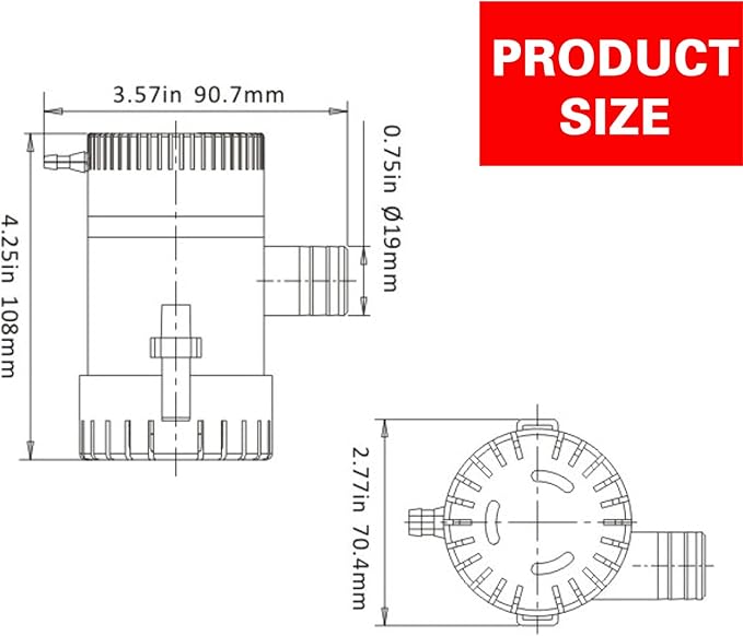Marine DC Submersible Boat Bilge Water Pump 750 GPH 12V Cruise Ship Yacht Drainage Pump 3/4 inch Hose Outlet for RV Caravan Marine Yacht