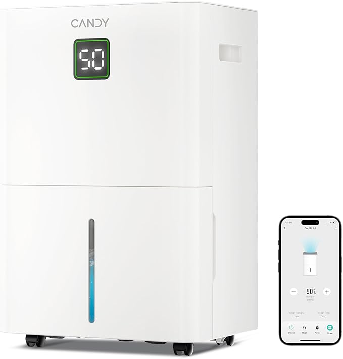 Candy 5500 Sq. Ft Dehumidifier for Basement, Max 100 Pint/Day Large Dehumidifiers for Home with Drain Hose, 1.45 Gallons Water Tank, Intelligent Humidity Reminder with Wifi & Alxea Control