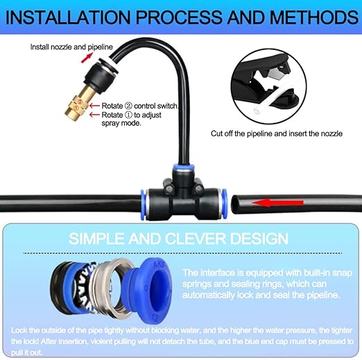 50FT Drip Irrigation Kit, Automatic Garden Watering System with Tool-Free Quick Connectors, 360° Bending Droppers & Copper Misting Nozzles for Greenhouse, Patio, Lawn & Vegetable Garden. (15M)