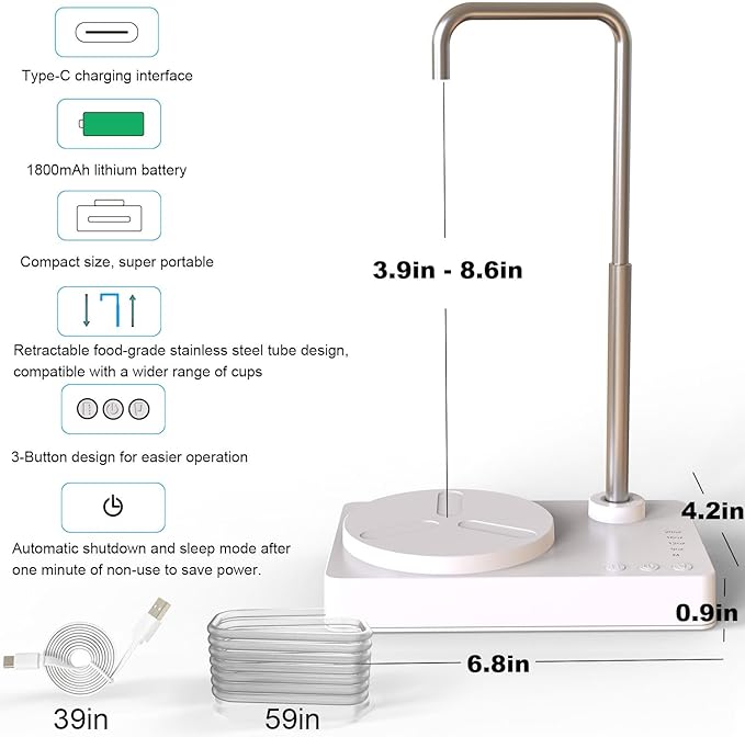Desk Water Dispenser- Intelligent Desktop Water Bottle, Automatic Water Pump for Universal Bottle Water Dispenser USB Charging Jug Pump for Home, Office, Outdoor (White)