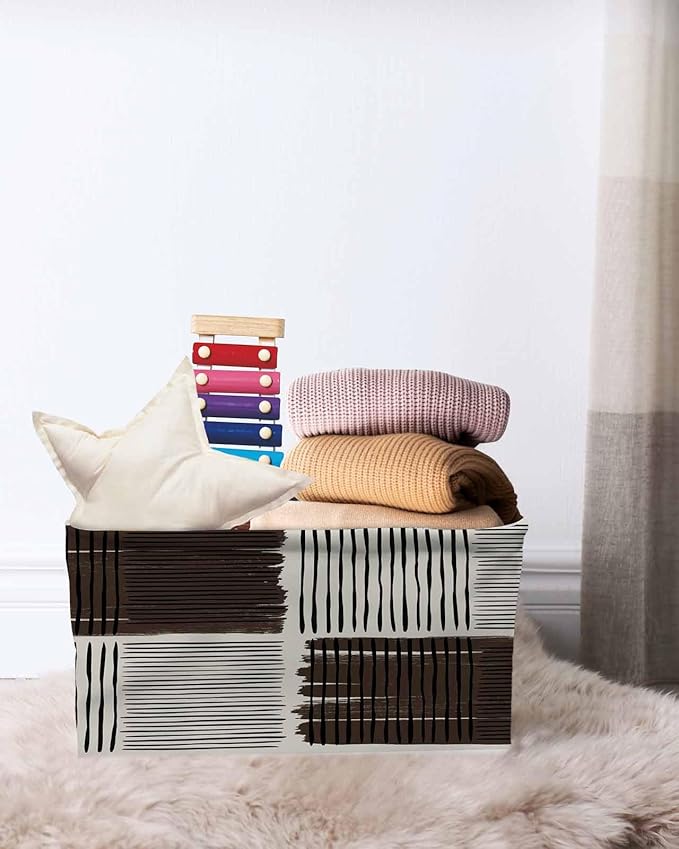 Black Striped Storage Bins Cubes Waterproof Cloth Storage Basket, Farmhouse Stripes Modern Abstract Art Foldable Storage Bags for Shelf Clothes Storages Organizers with Handles 15x11x9.5 in 2PCS