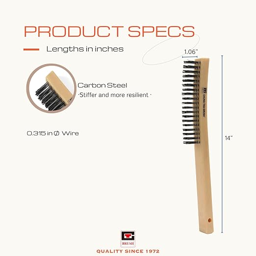 14“ Plastic Handle Wire Brush Set (562301) – 2 Pack 3 Row Scratch Brush Premium Carbon Steel Bristles, Durable, Paint Removal, Rust Removal, Scrubbing, Deep Cleaning, and Detailing