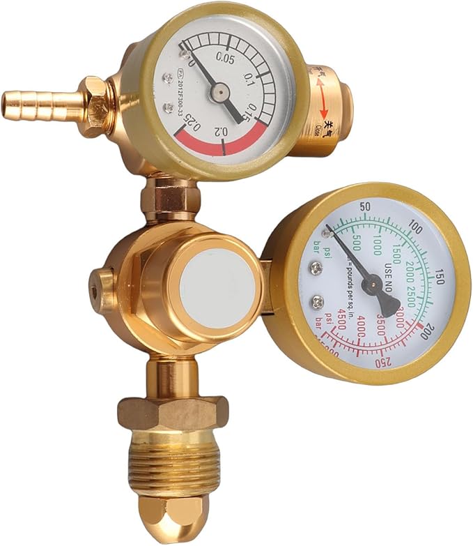 Gas Welding Regulator Argon CO2 Gauge TIG MIG Flowmeter High Precision Adjustable Pressure Reducing Valve with Double Gauge 4500psi Cylinder Pressure 1/4in Outlet 6.605GPM f
