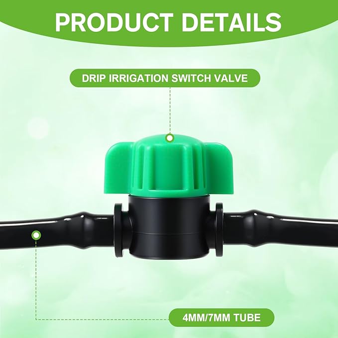 50 Pcs 1/4 Inch Barbed Shut off Valve Drip Irrigation Tubing Coupling Valve Universal Drip Irrigation for 1/4" Tubing Greenhouses Flowers Beds Lawns Farmland(Green,Barbed Shut off Valve)
