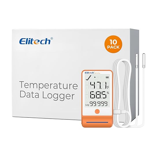 Elitech 10Pack GSP-6 Bluetooth Data Logger Temperature Humidity for Refrigerator with Shadow Data 100000 Points Export PDF/CSV Report, Pharmacy Vaccine DDL Certificate, MAX MIN with Dual Probe