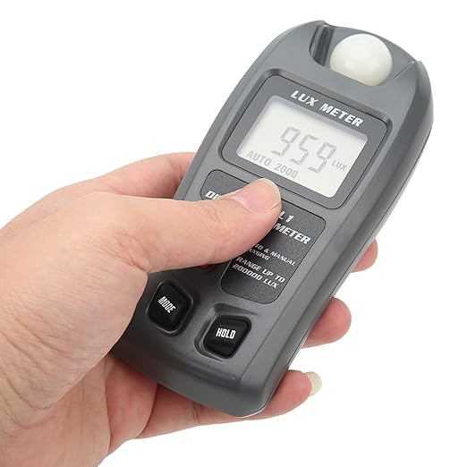 Digital Illuminance Light Meter Lux Meter with LCD Display, 0～200,000 Lux Measure Range, Lux FC Unit Selection for Homes, Warehouses, Farms, Stage, Stadiums