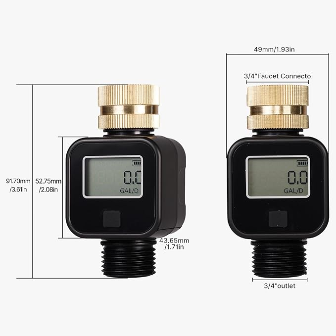 MOES Water Flow Meter with Brass Inlet Metal Thread, Measure Gallon/Liter Consumption and Flow Rate for RV Water Tank Filling, Outdoor Garden Hose Watering, Lawn Sprinkler and Nozzle Sprayer