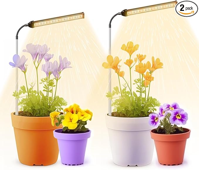 LED Grow Light, 6000K Full Spectrum Gooseneck Plant Growing Lamp for Indoor Small Mini Plants, Auto On/Off Timer 4/8/12/18Hrs & 3 Colors Spectrum-2 Pack