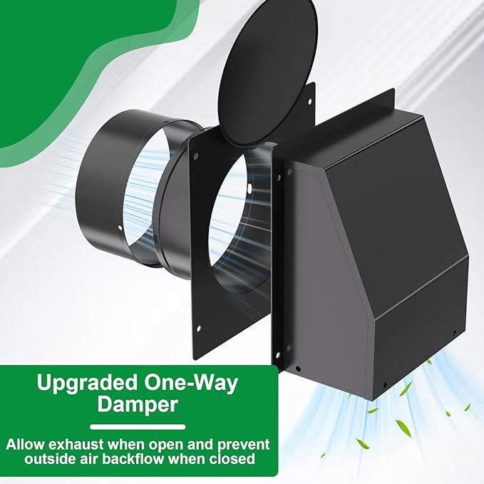 10 Inch Hooded Wall Vent with Screen and Damper, Outdoor Wall Exhaust Vent Cover Cap for Residential Housing Kitchen Rangeand Outside Air Exhaust, Galvanized Steel,Widely Applicable, Black