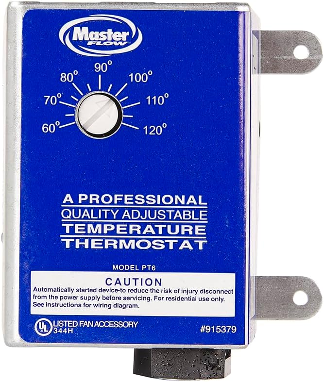 GAF Master Flow Manually Adjustable Power Thermostat for Power Vents & Fans | Activated by Temperature, Helping Power Vents Reduce damaging Moisture | Universal Compatability | UL Listed - PT6