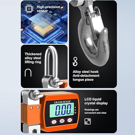 Hanging Scale, Hancaner Digital Crane Scale 1000lbs, Heavy Duty Crane Scale 500Kg LCD Backlight with 3 Unit Change/Tare/Zero for Construction Factory Building Hunting