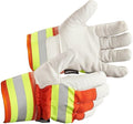 J. J. Keller & Associates, Inc. Goatskin Hi-Vis Gloves, Cotton Fleece Lined, Rubber Cuff, 1 Pair, SAFEGEAR