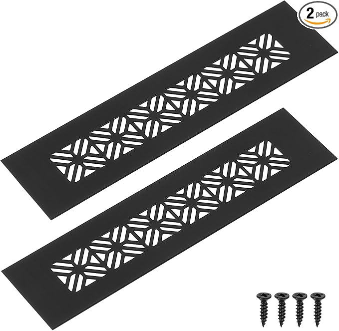uxcell 2Pcs Aluminum Alloy Air Vents, 200 x 50mm / 7.9 x 2" Rectangle Louvered Ventilation Grille Cover with Mounting Screws for Door Cabinet Wardrobe, Matt Black