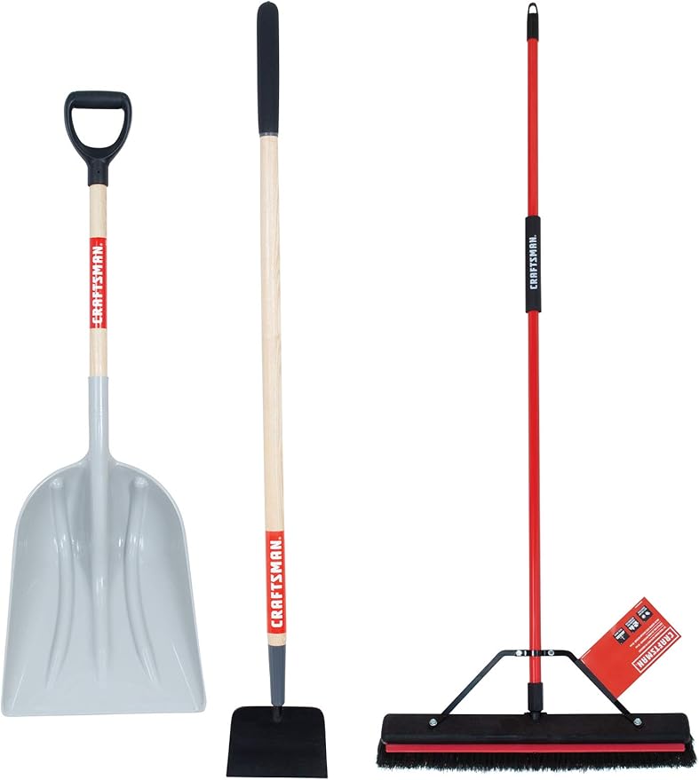 Craftsman 3-Piece Winter Clean Up Set with Scoop, Scraper & Squeegee Push Broom for Moving Snow & Slush, Scraping Ice Outdoors