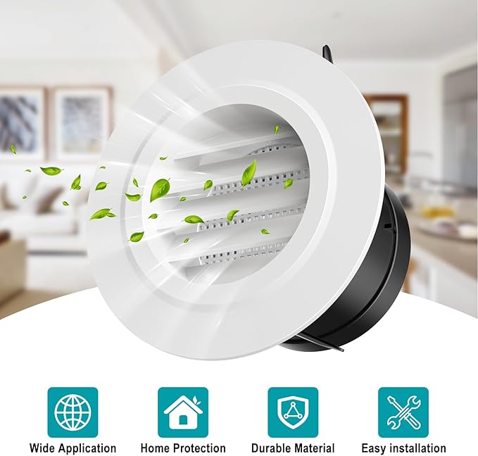 HG Power 3 Inch Round Air Vent, ABS Louver Grille Cover with Built-in Screen Mesh, White Soffit Vent for Bathroom Office Kitchen Ventilation - Opening Size 2.83"