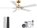 Lorpies 52” Smart Ceiling Fan with LED Lights Remote,Quiet DC Motor,Voice Control via Alexa Google WIFI Phone,Outdoor Indoor Modern Ceiling Fans,Dimmable,for Bedroom Patio Porch,Gold and White Black