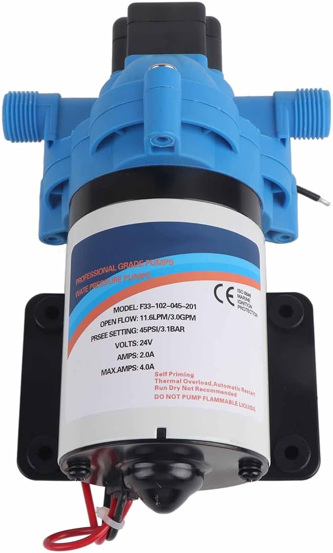 Electric Diaphragm Water Pump 12V 24V DC Self Priming 3.0GPM High Pressure Sprayer Pump for Car Wash Garden Irrigation Boat Household Water Booster System (F33-102-045-201 (24V))