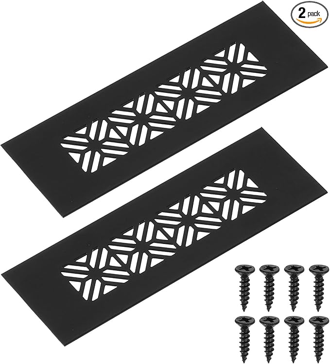 uxcell 2Pcs Aluminum Alloy Air Vents, 150 x 50mm / 5.9 x 2" Rectangle Louvered Ventilation Grille Cover with Mounting Screws for Door Cabinet Wardrobe, Matt Black