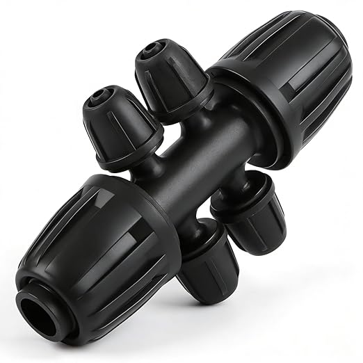 10 Pack 1/2" To 1/4" Drip Irrigation Fittings, 1/2 Inch (1/2" ID x 0.6-0.65" OD) Drip Line to 1/4 Inch Irrigation Tubing Barbed Adapter Anti-Drop Locked Nut Barbed Reducer 6 Way Tee Connectors