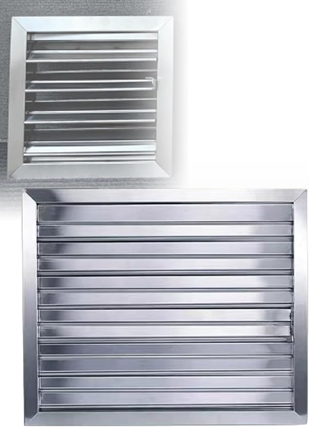 Wall Mount Ventilation Grille with Adjustable Blades, 304 Stainless Steel Manual Louvre Vent, Custom Square Size from 30x30cm to 60x60cm(50x50cm/19.7x19.7in)