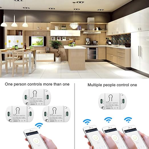 10A KR2201WB Wi-Fi Wireless Smart Basic Switch for Smart Home Smart Life APP Compatible with Alexa & Google Home Assistant No Hub Required Support DIY Module (5-Pcs)