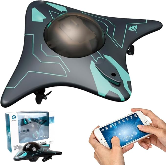 Underwater Drone with Camera, Submarine Water Photography Device Remote App Control Wifi Live Video Transmission Portable Compact Exploration Imaging Adjustable Lift LED Headlight(1Pc)