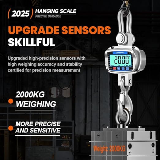 Digital Crane Scale 6600 lbs/3000kg/3T Measurable Temperature and Humidity Industrial Heavy Duty Hanging Scale with Remote Control LCD Screen for Construction, Factory, Farm(Silver)