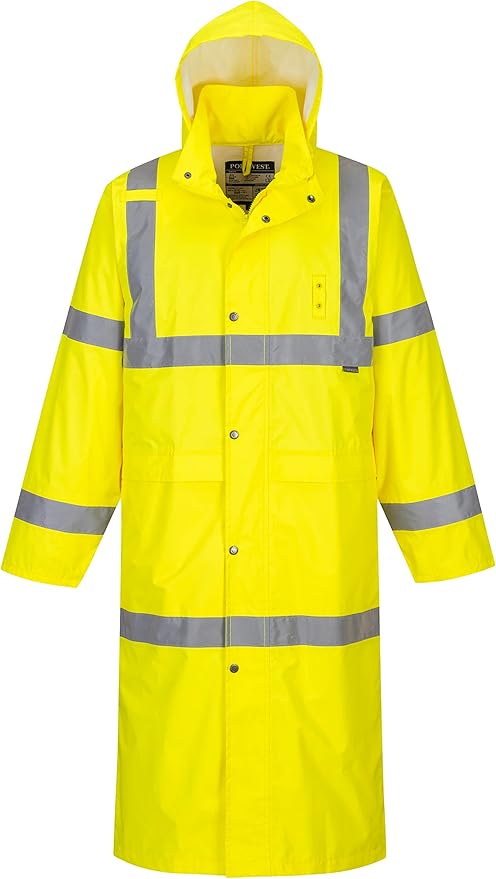 Portwest UH445 Men's Classic Raincoat Waterproof Hi Vis Reflective Long Rain Jacket ANSI Class 3 Yellow