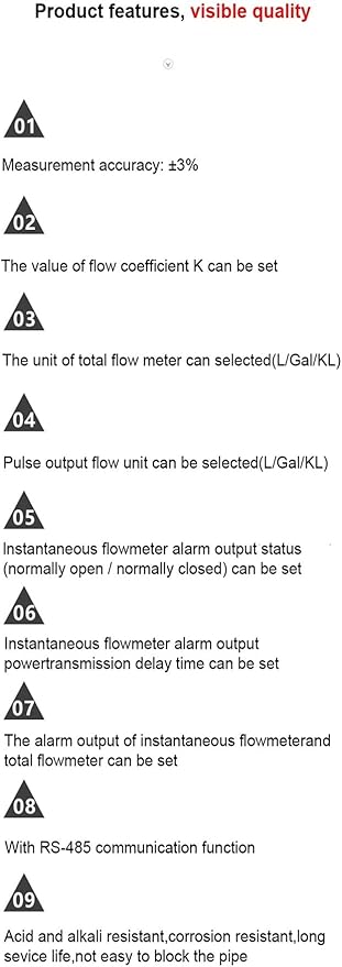 Flow Control Meter RS485 Electronic Digital Display Flowmeter, Stainless Steel Smart LCD Electronic Flow Meter, Water Flow Sensor(Female Thread,1/2''_LCD Version)
