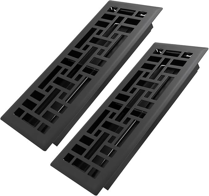 Howeall 4x12 Inches 2 Pack Heavy Duty Walkable Floor Register Easy Adjust Air Supply Lever Floor Vents - Seattle Design - Vent Cover for Home Floor - Matte Black
