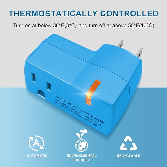 3 PCS Upgraded Thermostat Outlet for Greenhouse and Well House Heater YeloDeer, Auto On 38 °F/Off 50 °F for Heater Pond De-icers Farm RV