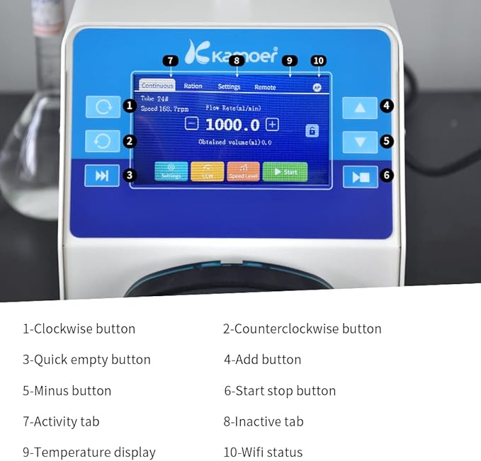 Kamoer High Flow 6L/min Peristaltic Pump Stepper Motor 100V~240V AIP(upgraded by UIP) Intelligent WiFi Variable Speed Liquid Dosing Pump Touch Screen Digital Control