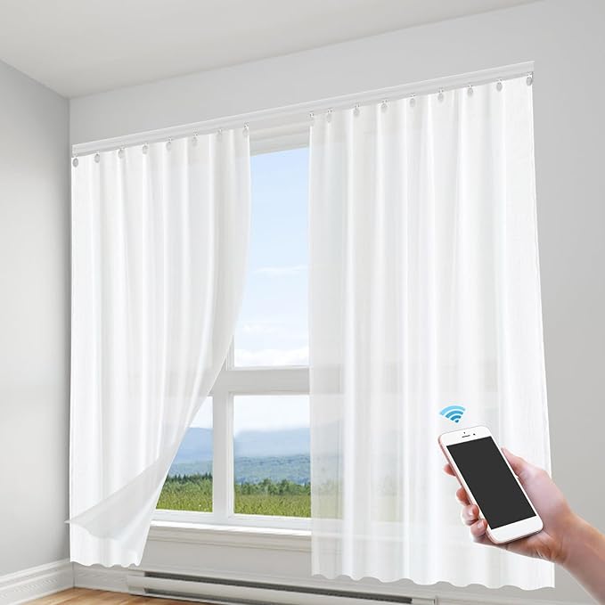 Electric Motorized Curtain Rail Track with Remote Control, 7-13.78ft Smart Curtains System Smartphone App Control for Alexa, Google Home, Automatic Curtain Opener