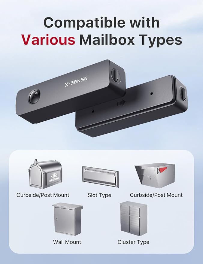 X-Sense Smart Mailbox Alarm, Wireless Long Range Mailbox Alert, Mailbox Sensor with SBS50 Base Station for Delivered Mail, SMA11