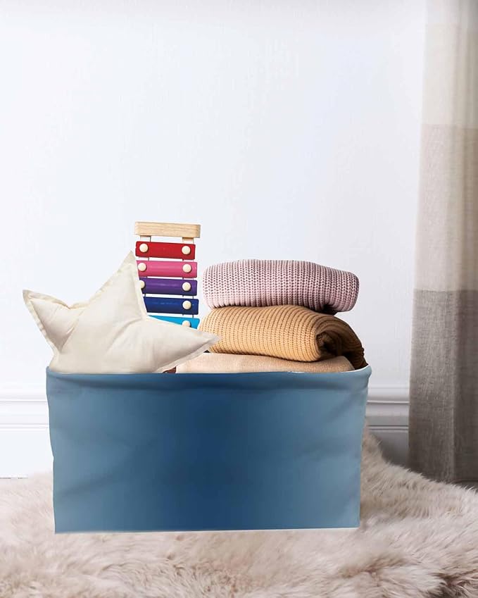 Navy Blue Grey Ombre Storage Bins Cubes Waterproof Cloth Storage Basket, Farmhouse Gradient Minimalist Foldable Storage Bags for Shelf Closet Clothes Storages Organizers with Handles 15x11x9.5 in 1PCS
