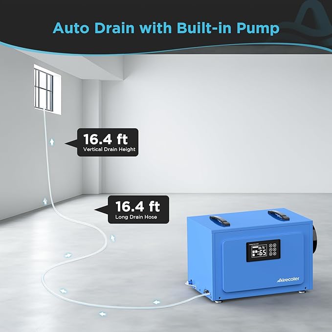 125 Pints Commercial Dehumidifier with Pump for Crawl Spaces & Basements with Drain Hose, Industrial Grade Water Damage Restoration for up to 6,000 sq ft, Auto Defrost, Memory Starting