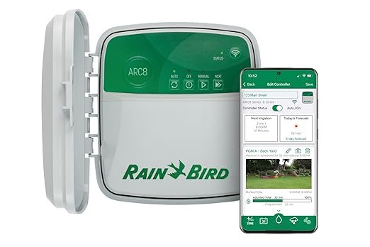Rain Bird ARC8 App-Based Indoor/Outdoor Smart Irrigation WiFi Timer/Controller, Gray and Green & CPF075 in-Line Automatic Sprinkler Valve with Flow Control, 3/4" Threaded Female x Female